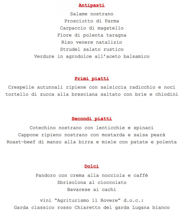 Agriturismo il Rovere Pranzo di Natale