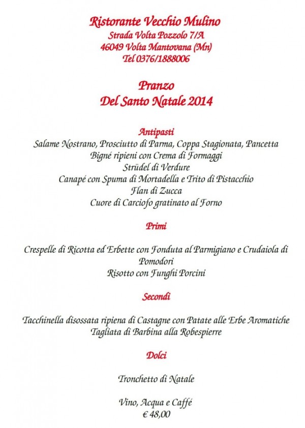 Ristorante Il Vecchio Mulino Pranzo di Natale