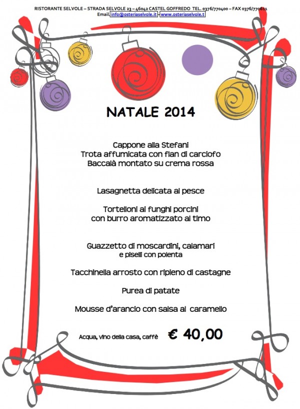 RISTORANTE SELVOLE Pranzo di Natale